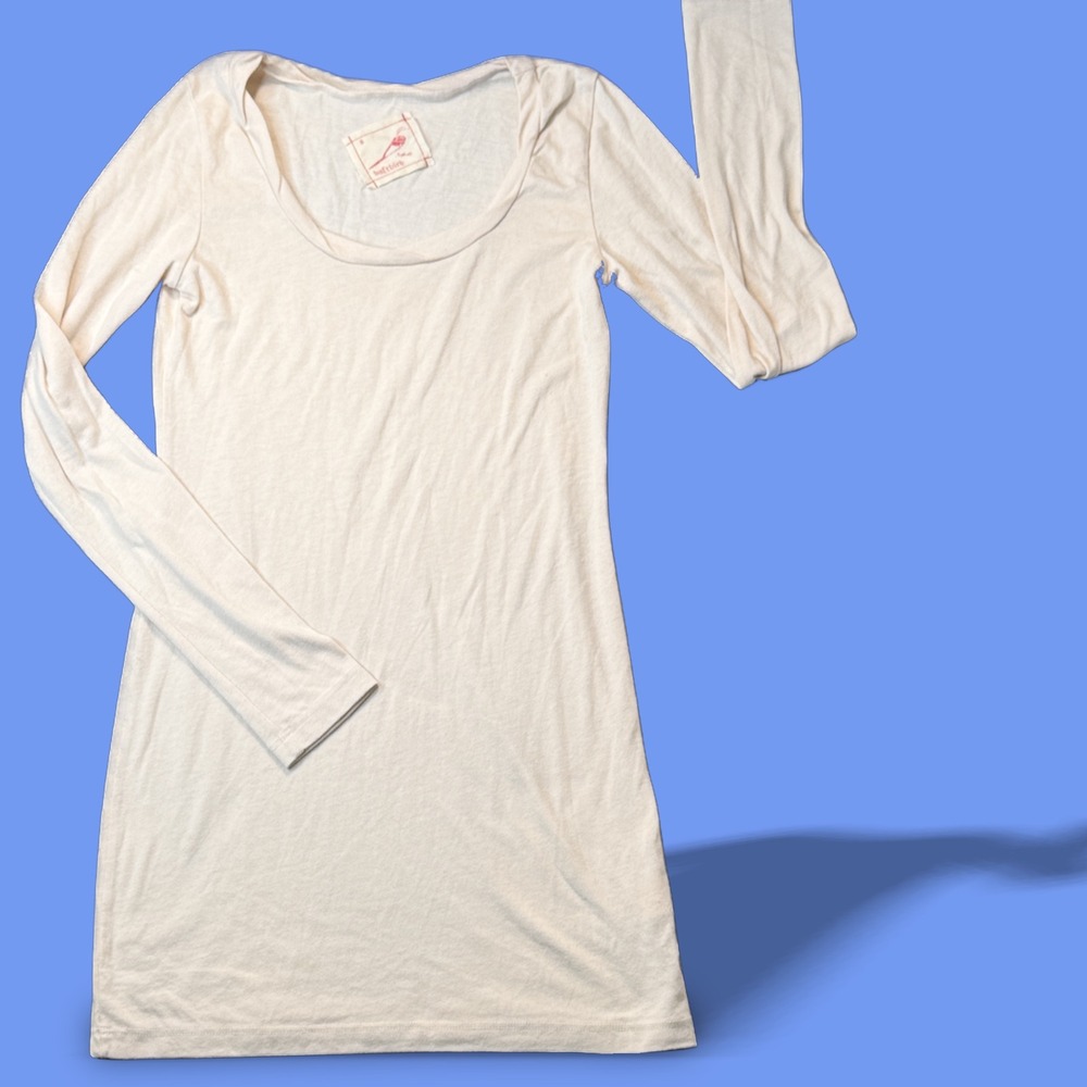 Daftbird Scoop Neck Long Sleeve T-Shirt Cream Tri-Blend Made in USA Womens Small